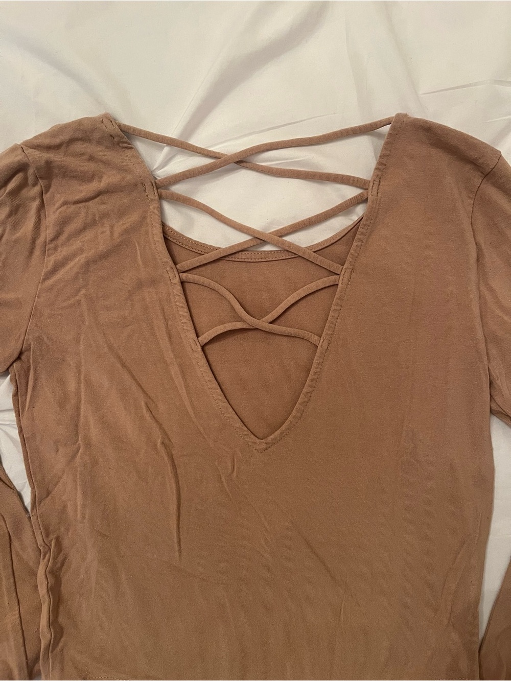 Women's Taupe Crisscross Back Long Sleeve